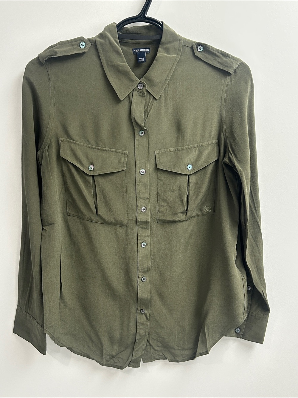 🤯5 for $20🤯 True Religion Olive Green Silk Utility Button-Down Shirt